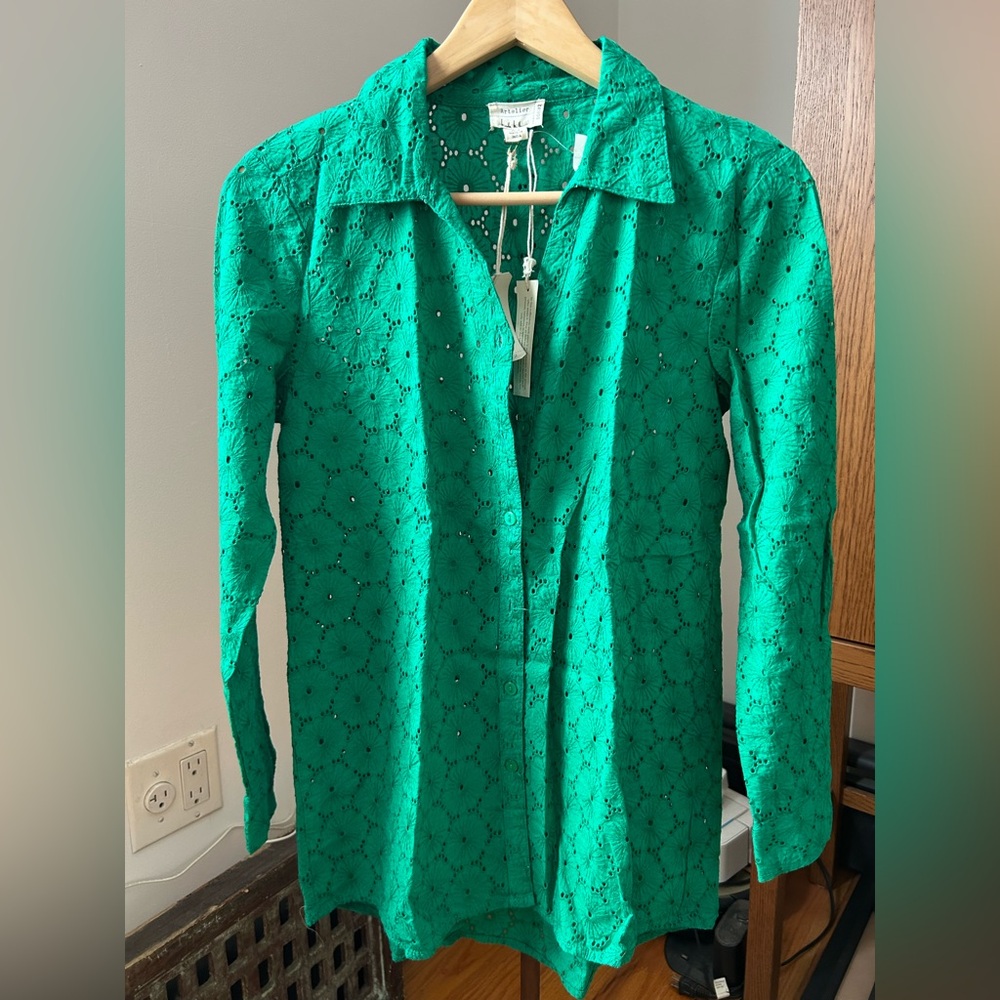 Nicole miller artelier floral eyelet tunic top size xs